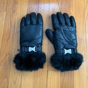 Grandoe Leather fur trim gloves